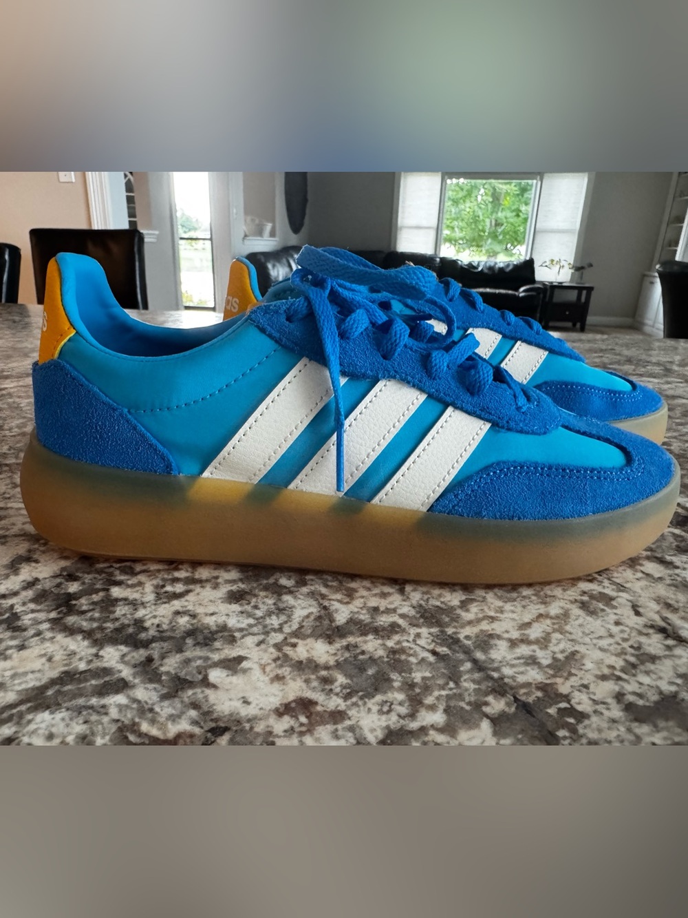 adidas Youth or Womens Blue & White Sneakers with Yellow Heel Tab